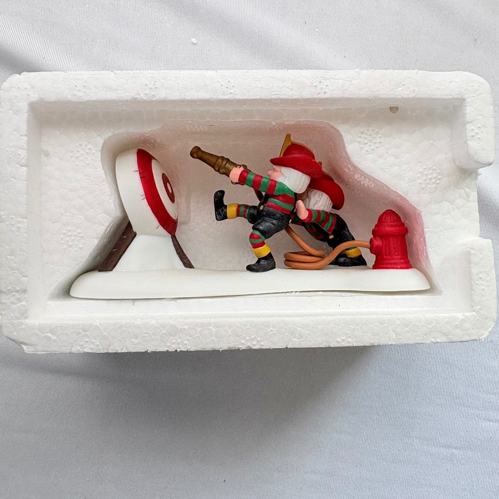 Department 56 North Pole Series Rescue Ready Red Green Elf Firefighters 56804